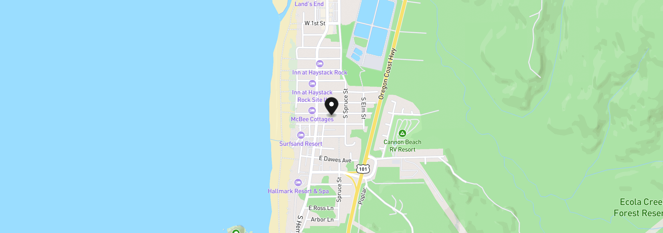 Map showing the location of 171 E Van Buren St, Cannon Beach, OR 97110