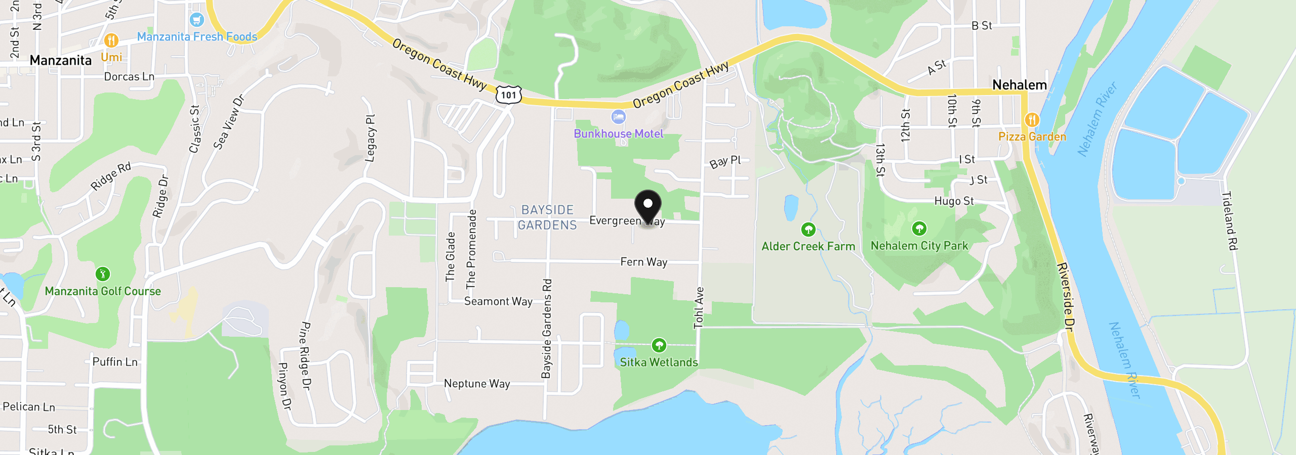 Map showing the location of 11433 Evergreen Way, Nehalem, OR 97131