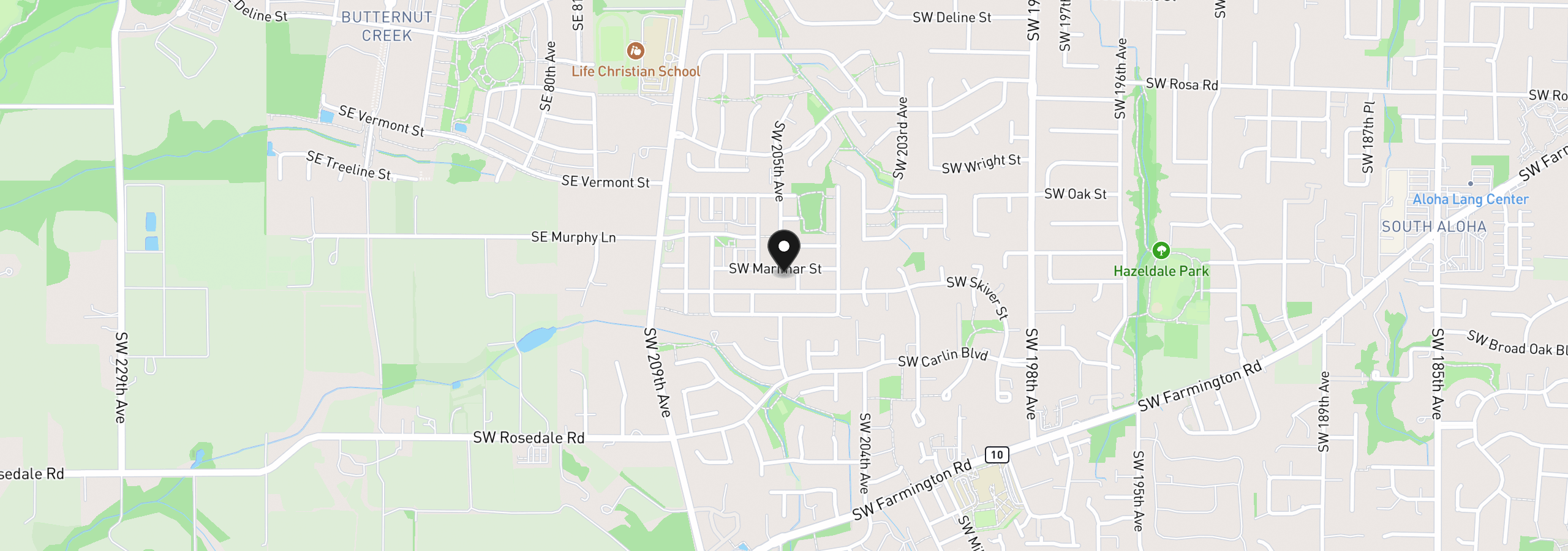 Map showing the location of 20496 SW Marimar St, Beaverton, OR 97078