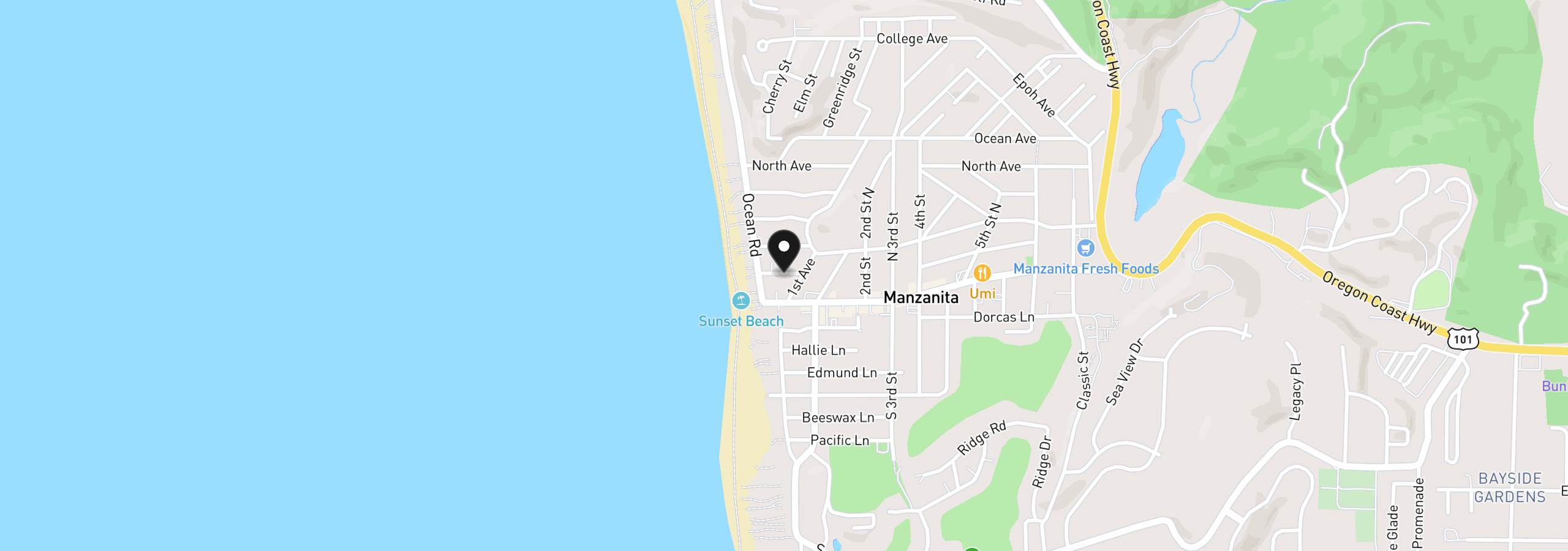 Map showing the location of 68 Idaho St, Manzanita, OR 97130