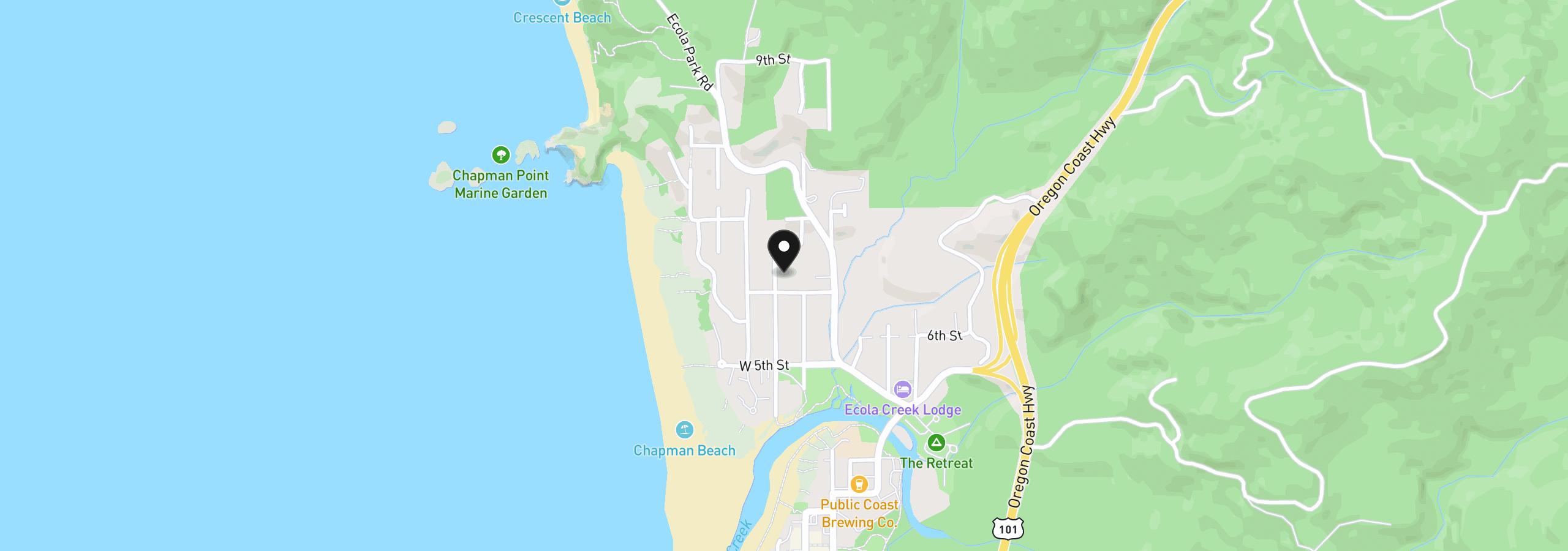 Map showing the location of 625 N Larch St, Cannon Beach, OR 97110