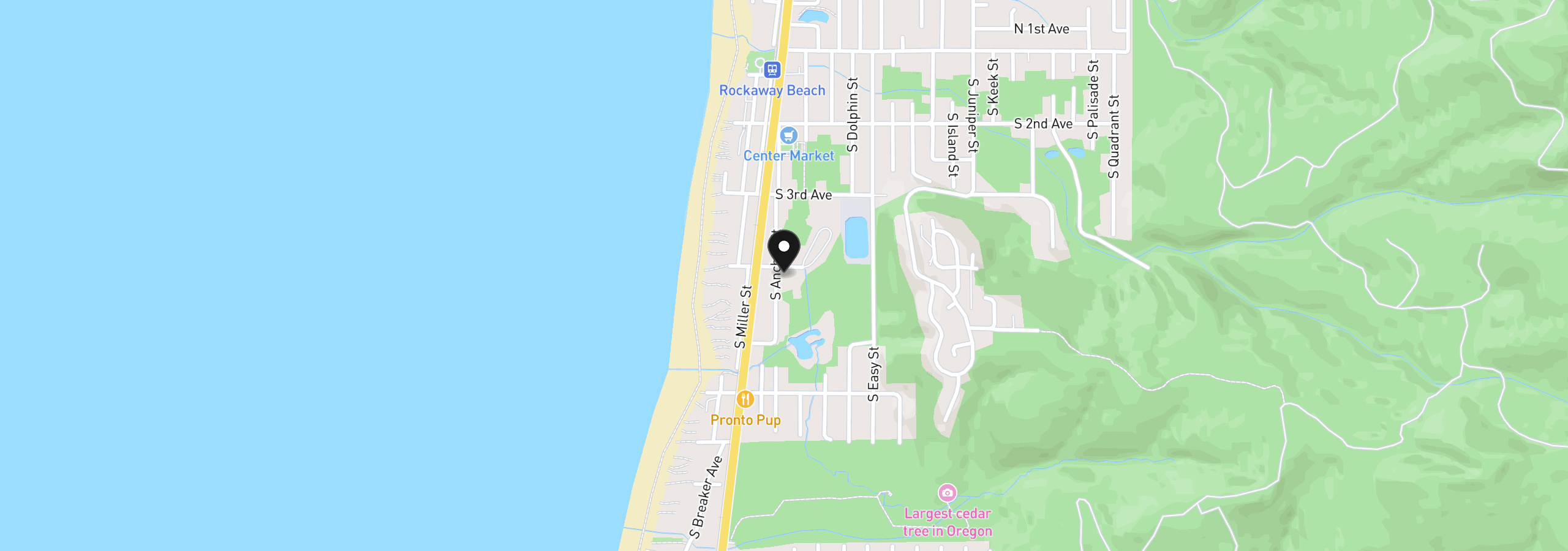 Map showing the location of 408 S Anchor St, Rockaway Beach, OR 97136