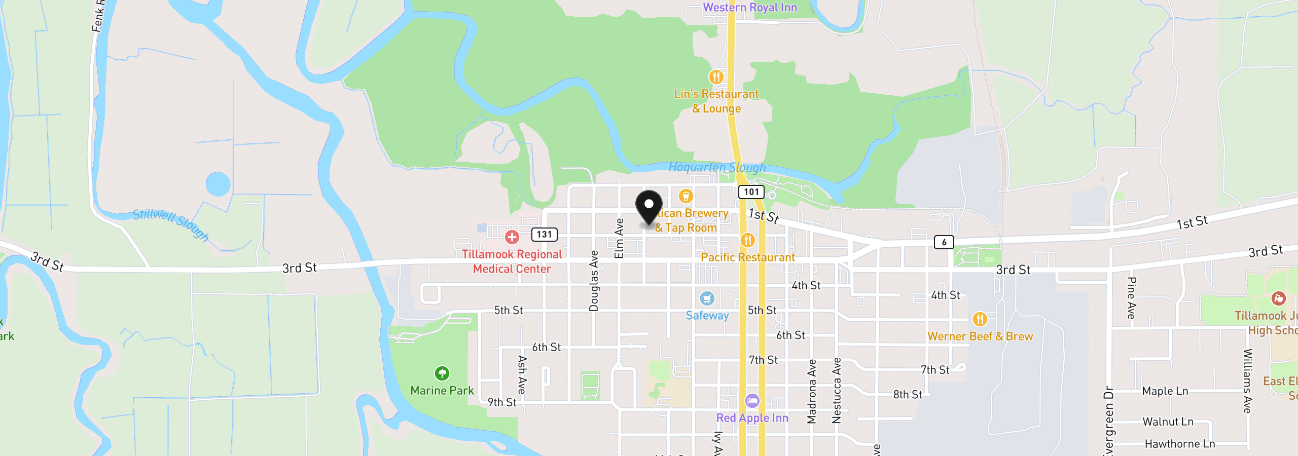 Map showing the location of 1602 2nd St, Tillamook, OR 97141