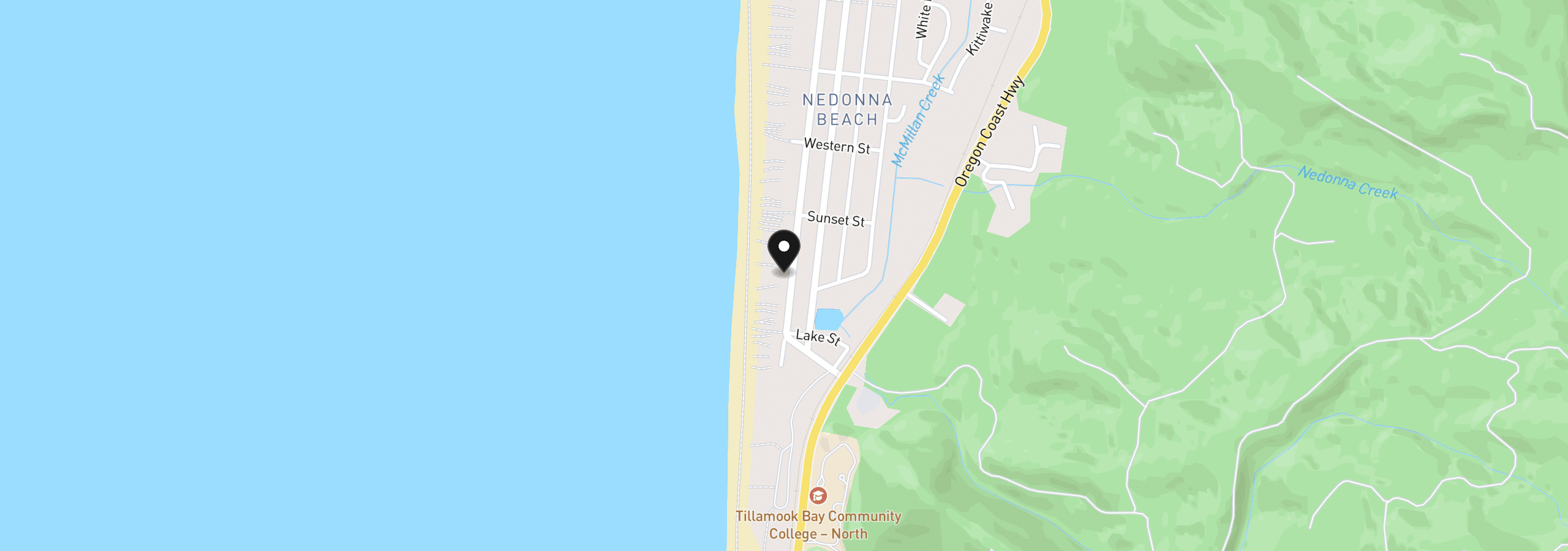 Map showing the location of Beach Dr, Rockaway Beach, OR 97136