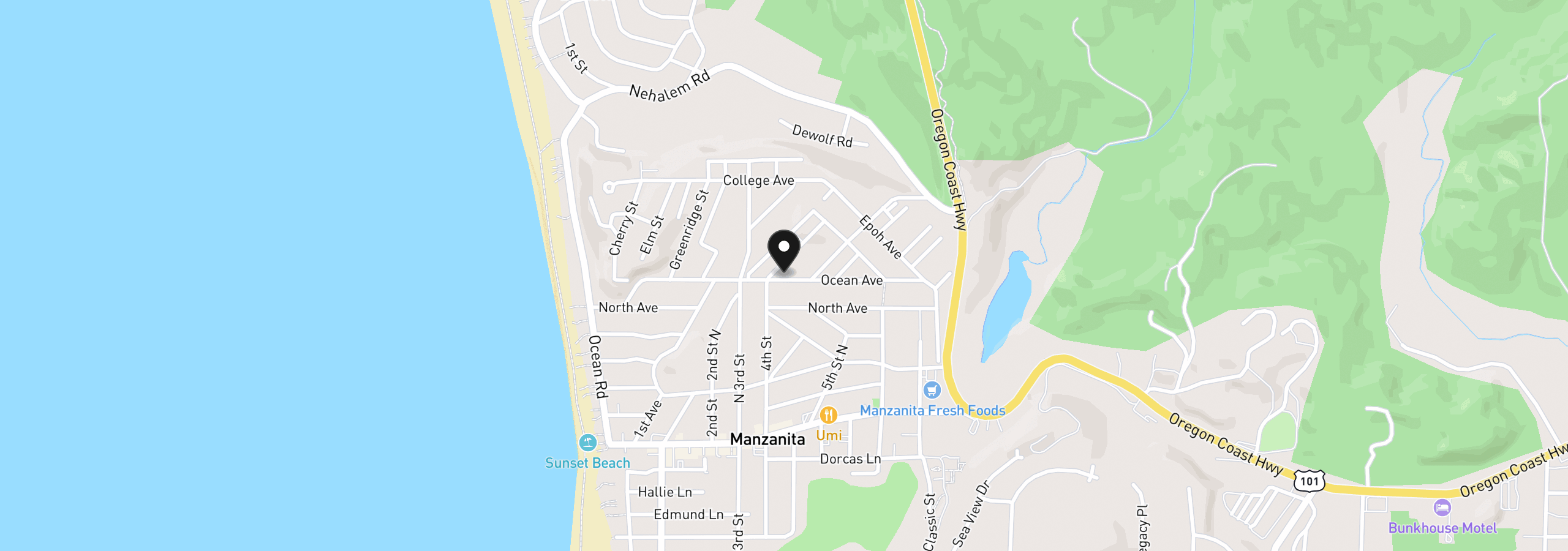Map showing the location of 421 Ocean Ave, Manzanita, OR 97130