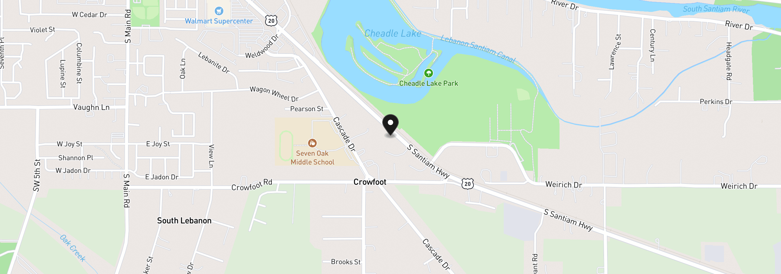 Map showing the location of 3910 S Santiam Hwy, Lebanon, OR 97355