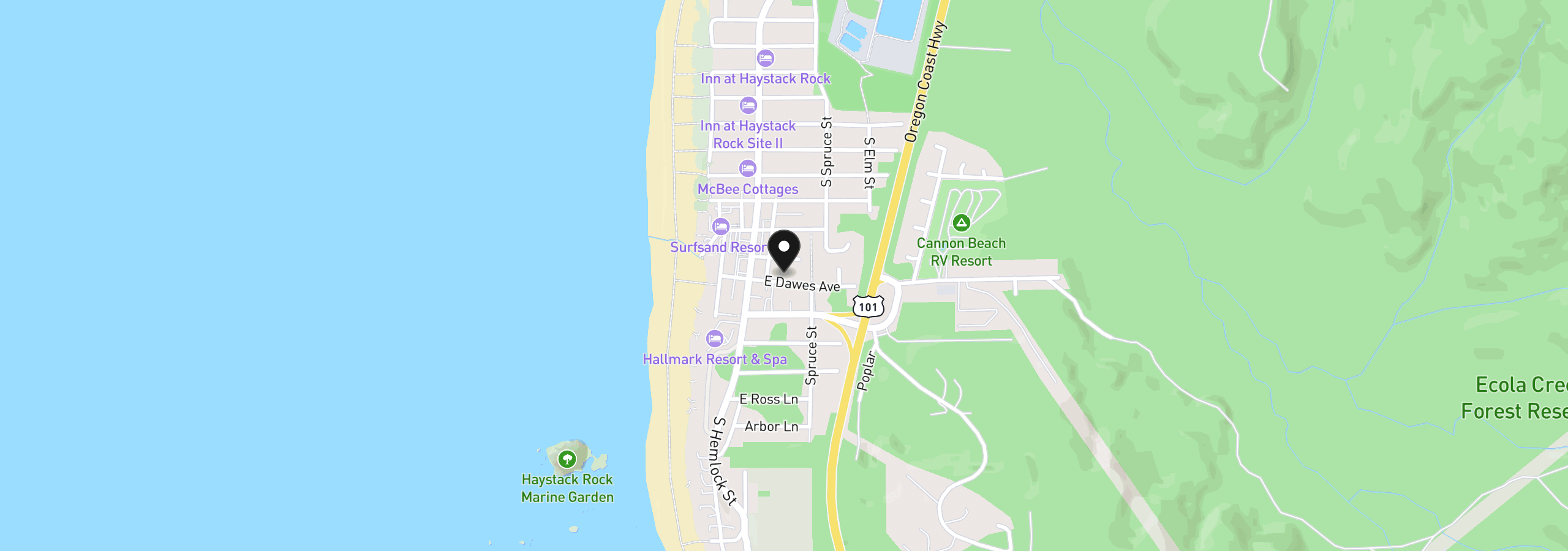 Map showing the location of 148 E Dawes Ave, Cannon Beach, OR 97110