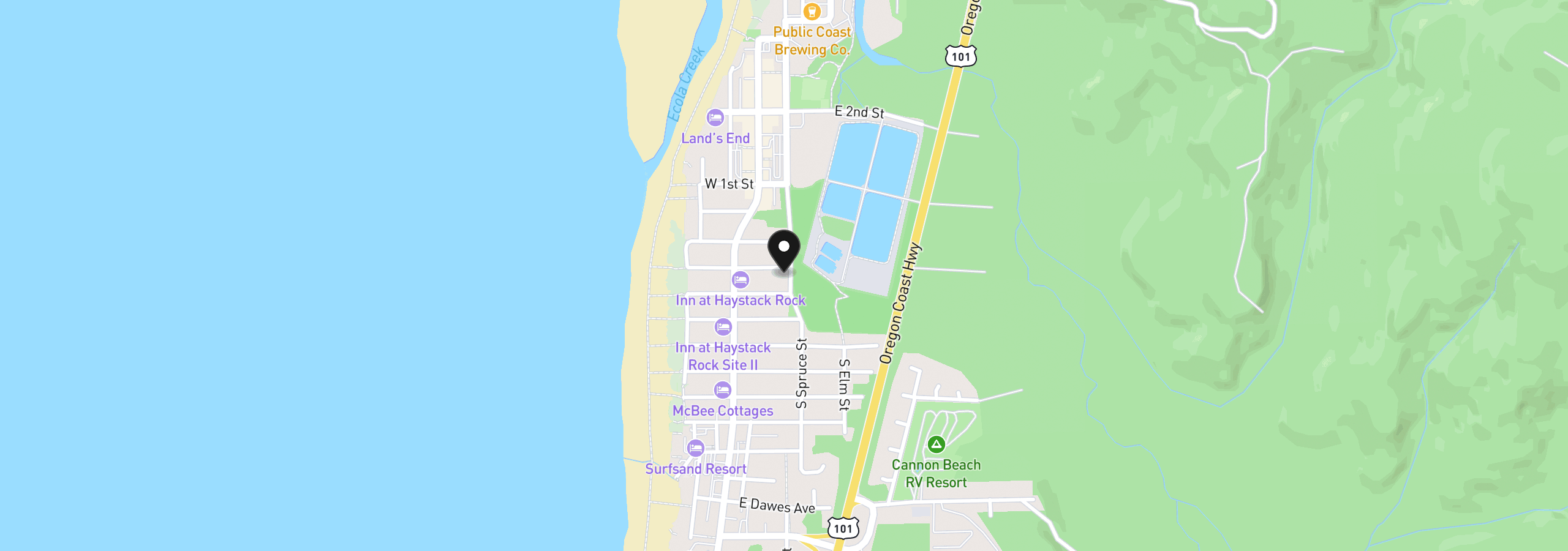 Map showing the location of E Adams St, Cannon Beach, OR 97110