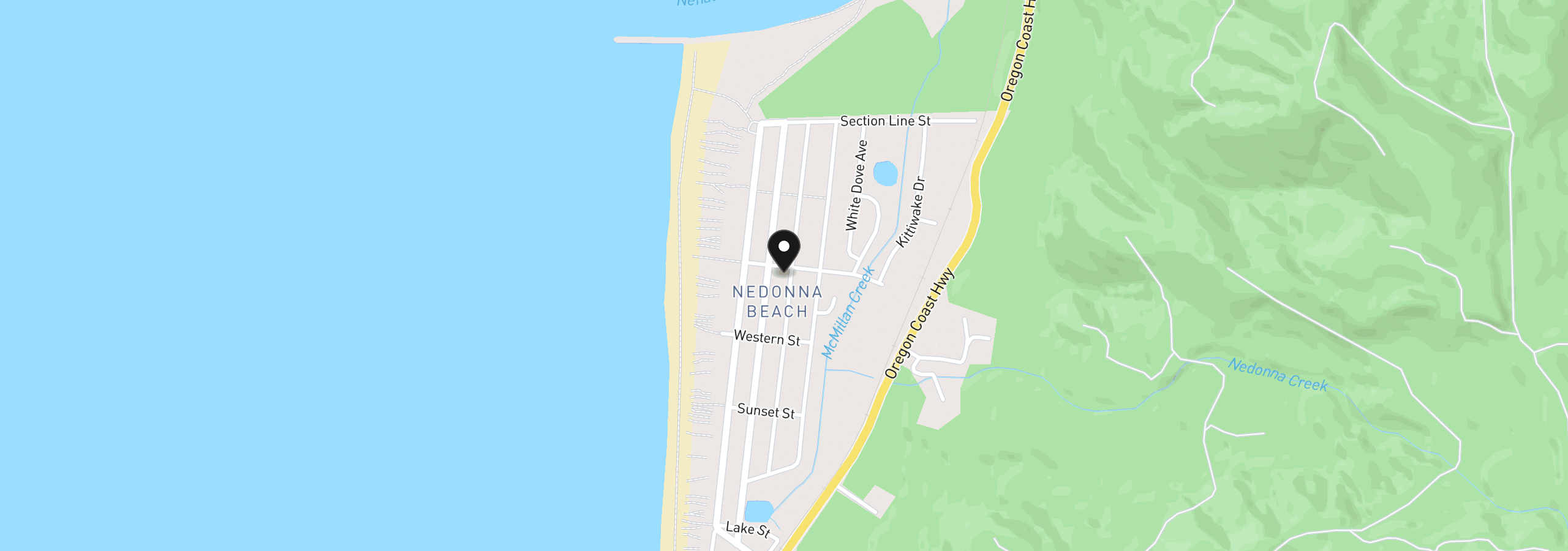 Map showing the location of 26390 Geneva Ave, Rockaway Beach, OR 97136