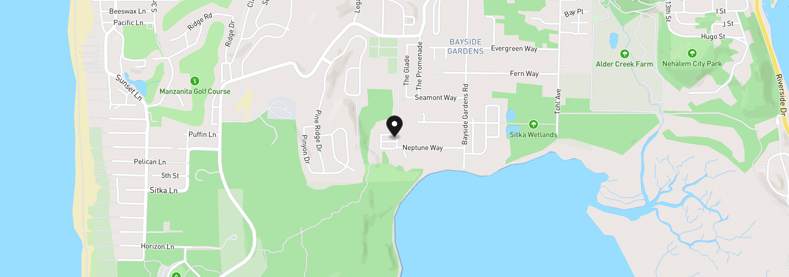 Map showing the location of 10595 Meadow Lark Ln, Manzanita, OR 97130
