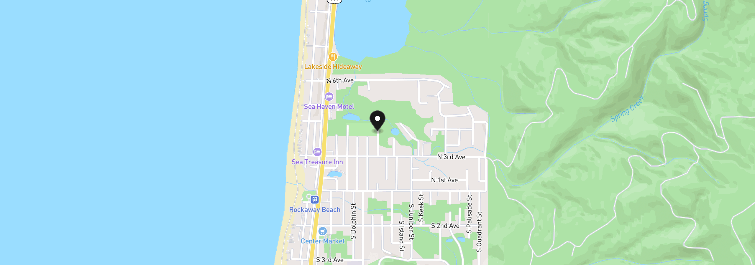 Map showing the location of Falcon St, Rockaway Beach, OR 97136