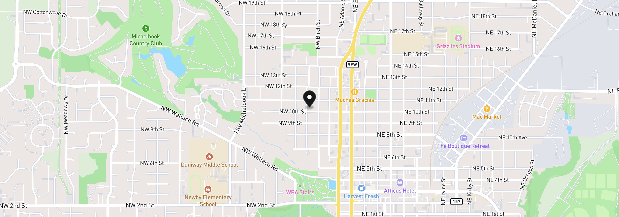 Map showing the location of 341 NW 10th St, McMinnville, OR 97128