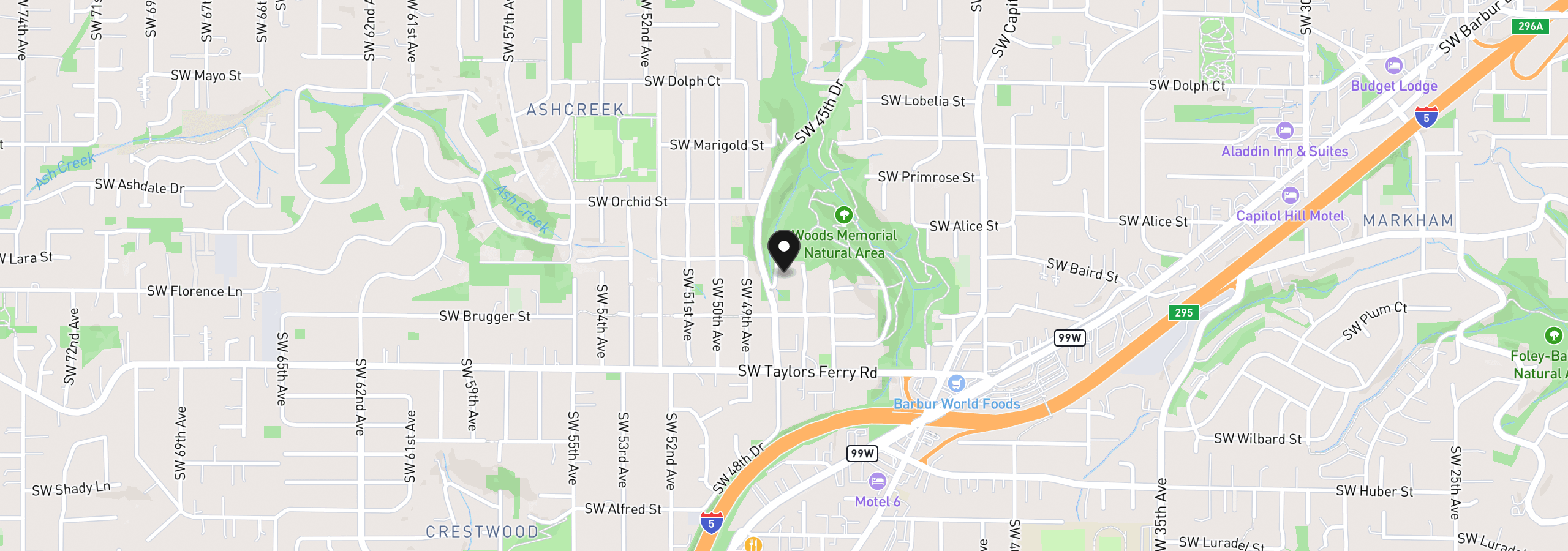 Map showing the location of 9436 SW Wood Pkwy, Portland, OR 97219