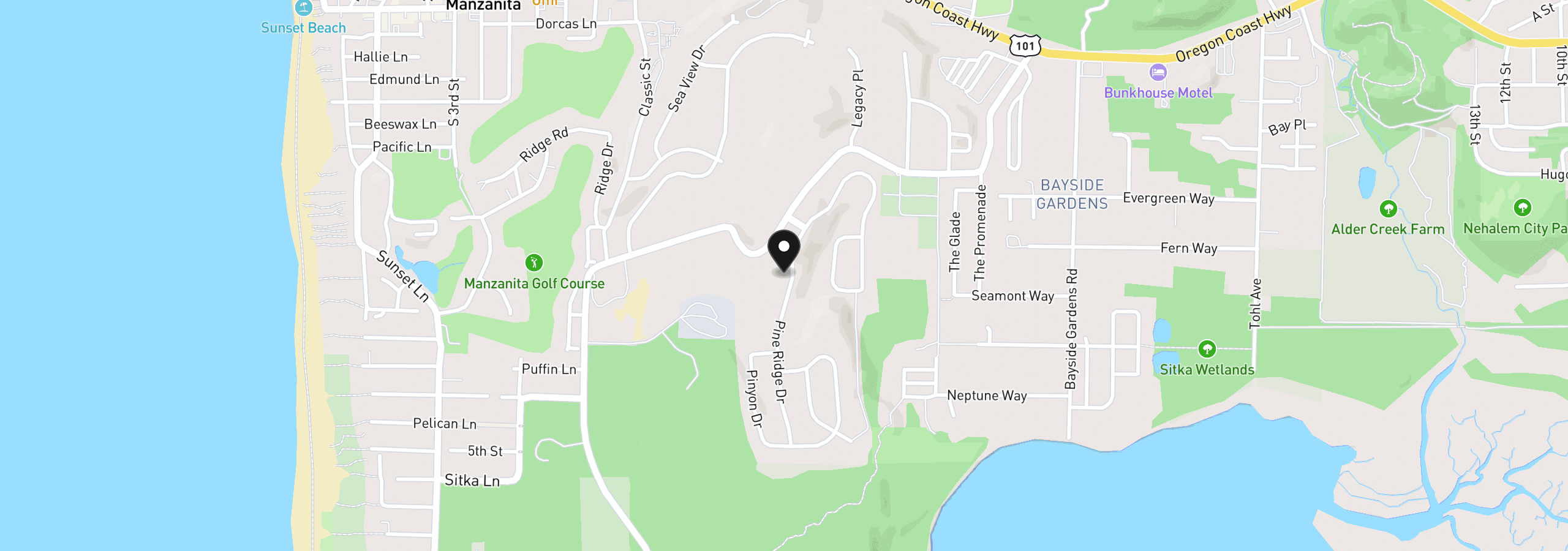 Map showing the location of 10130 Pine Ridge Dr, Manzanita, OR 97130