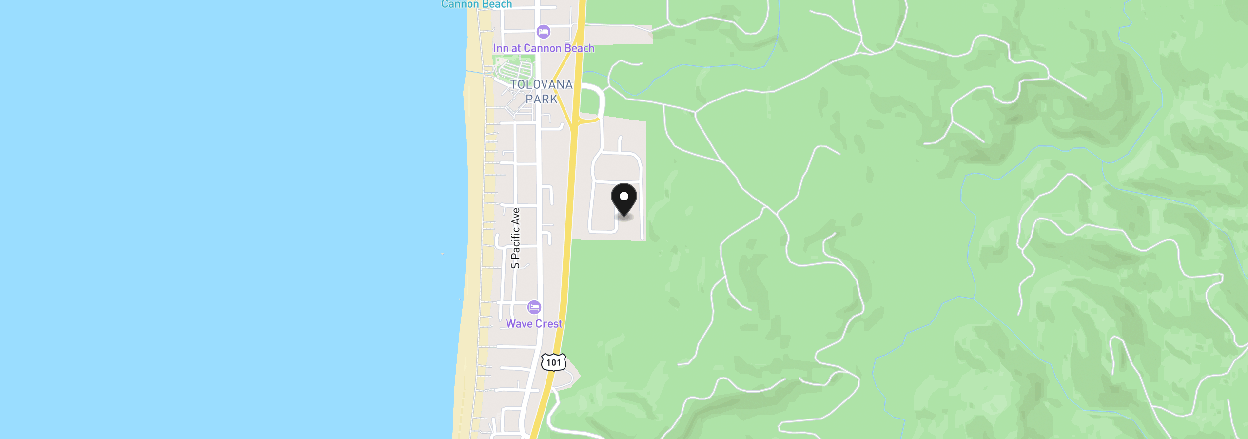 Map showing the location of 3771 Coho Pl, Cannon Beach, OR 97110