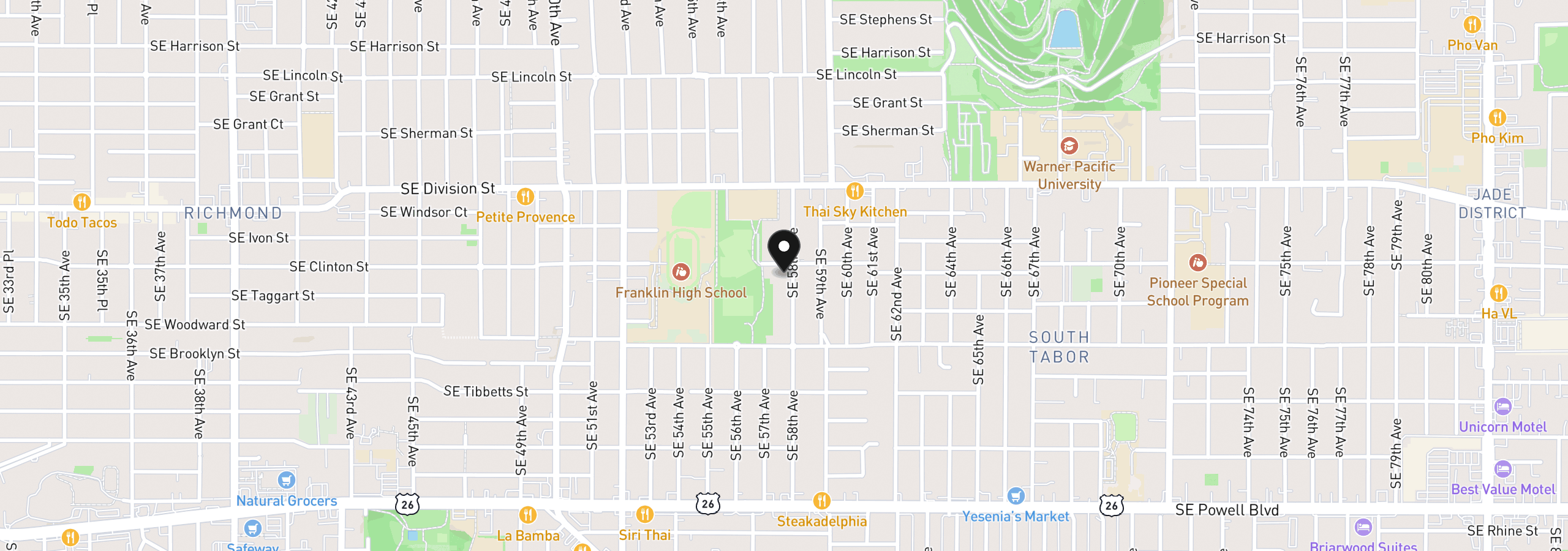 Map showing the location of 2715 SE 58th Ave, Portland, OR 97206