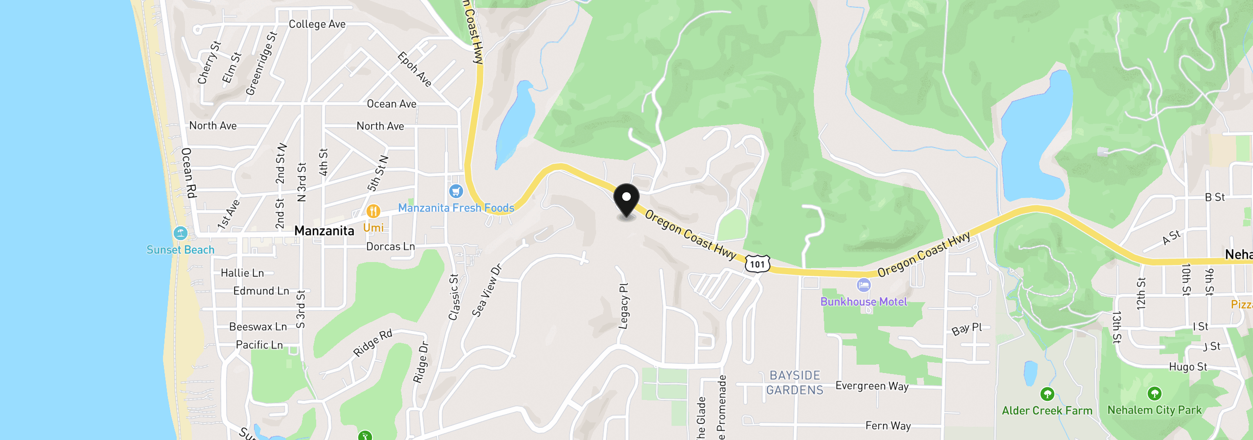 Map showing the location of 10425 Neahkahnie Creek Rd, Nehalem, OR 97131