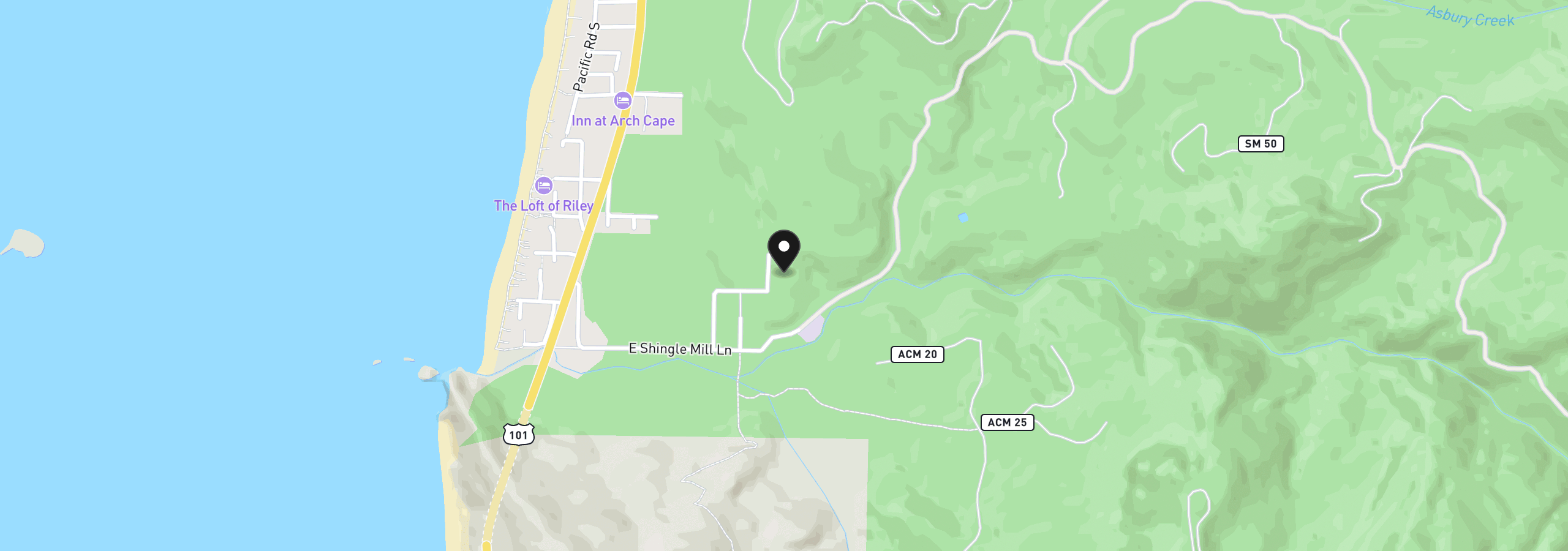 Map showing the location of Raven Hill Rd 6, Arch Cape, OR 97102