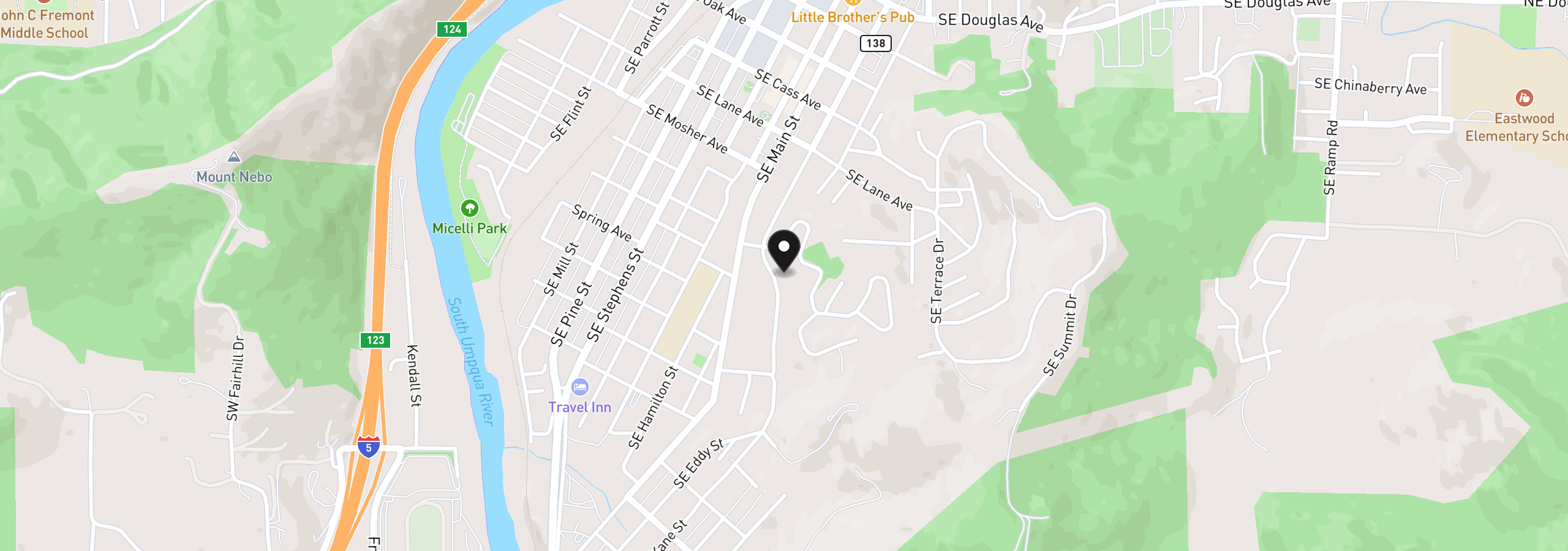Map showing the location of 1157 SE Kane St, Roseburg, OR 97470