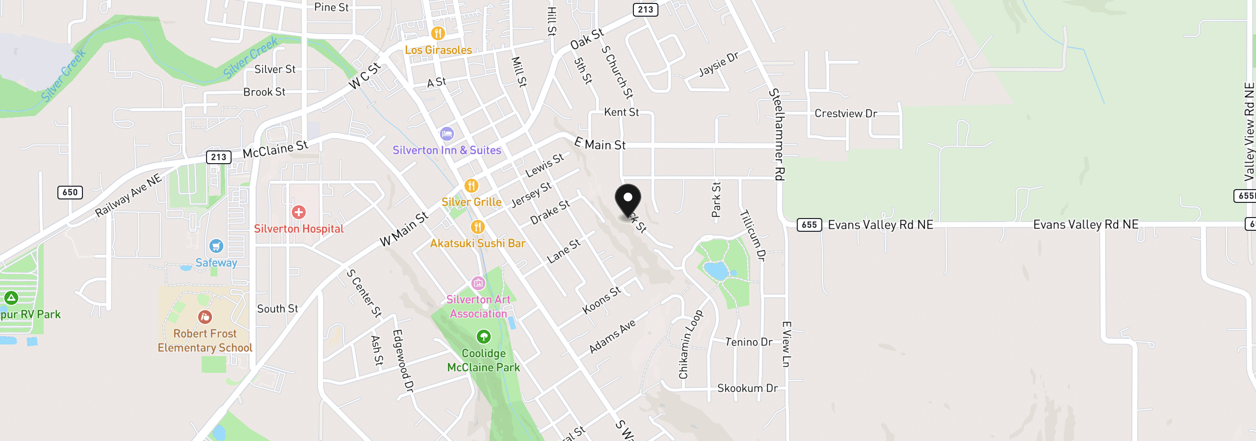 Map showing the location of 238 Rock St, Silverton, OR 97381