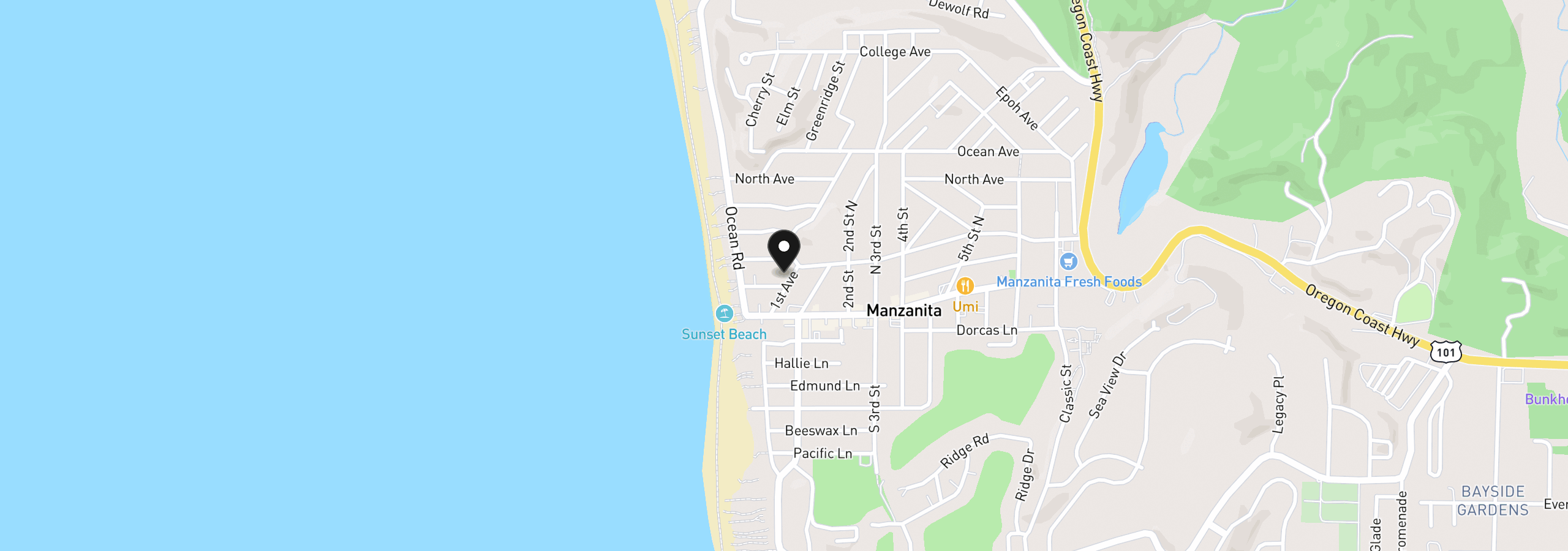 Map showing the location of 259 First St 1, Manzanita, OR 97130