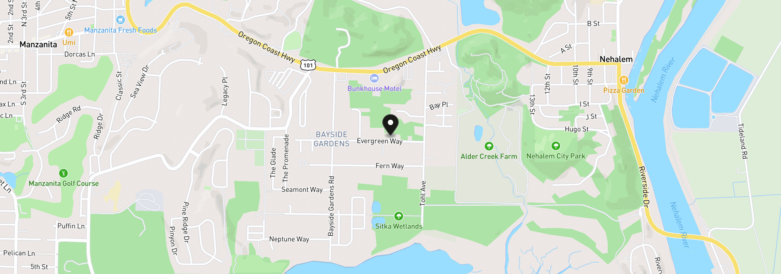 Map showing the location of 11410 Evergreen Way, Nehalem, OR 97131