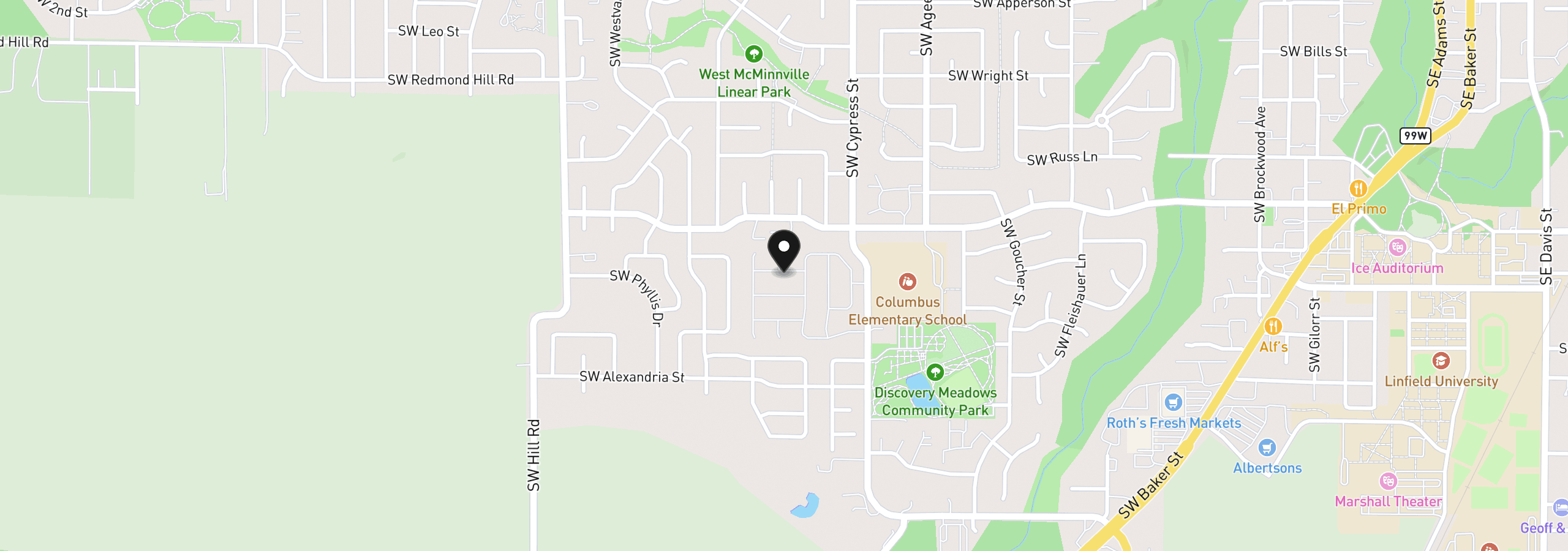 Map showing the location of 1145 SW Cypress St 95, McMinnville, OR 97128