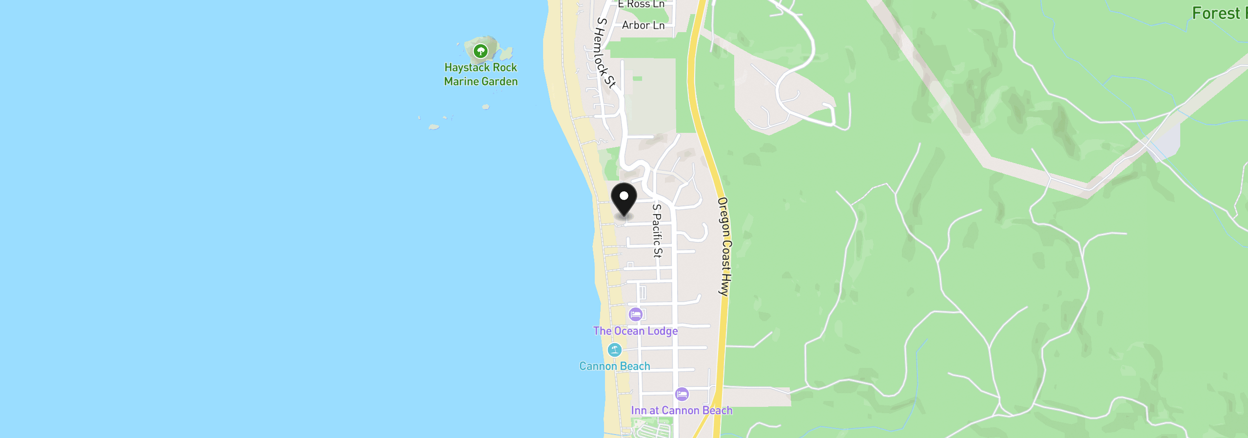 Map showing the location of 288 W Gulcana Ave, Cannon Beach, OR 97110