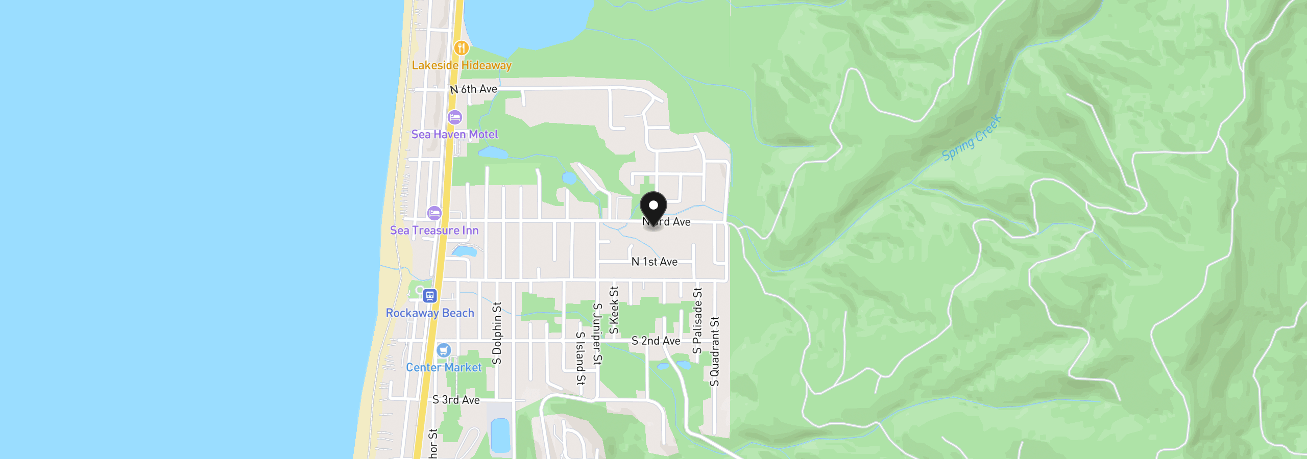 Map showing the location of 1190 N 3rd Ave, Rockaway Beach, OR 97136