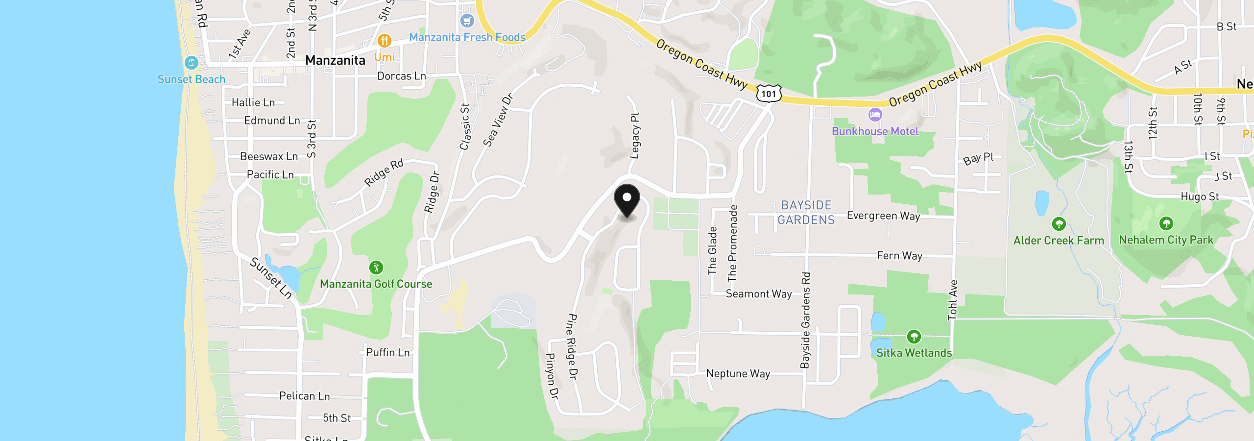 Map showing the location of 10375 Pine Ridge Dr, Manzanita, OR 97130