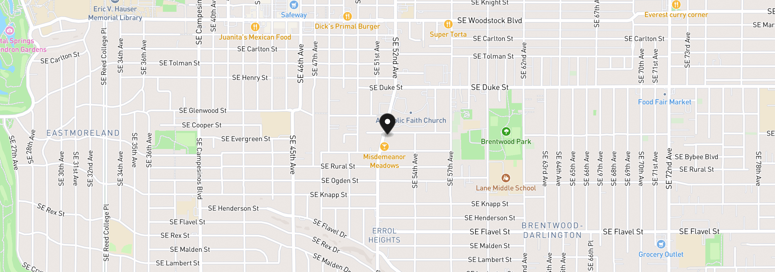 Map showing the location of 6806 SE 52nd Ave, Portland, OR 97206