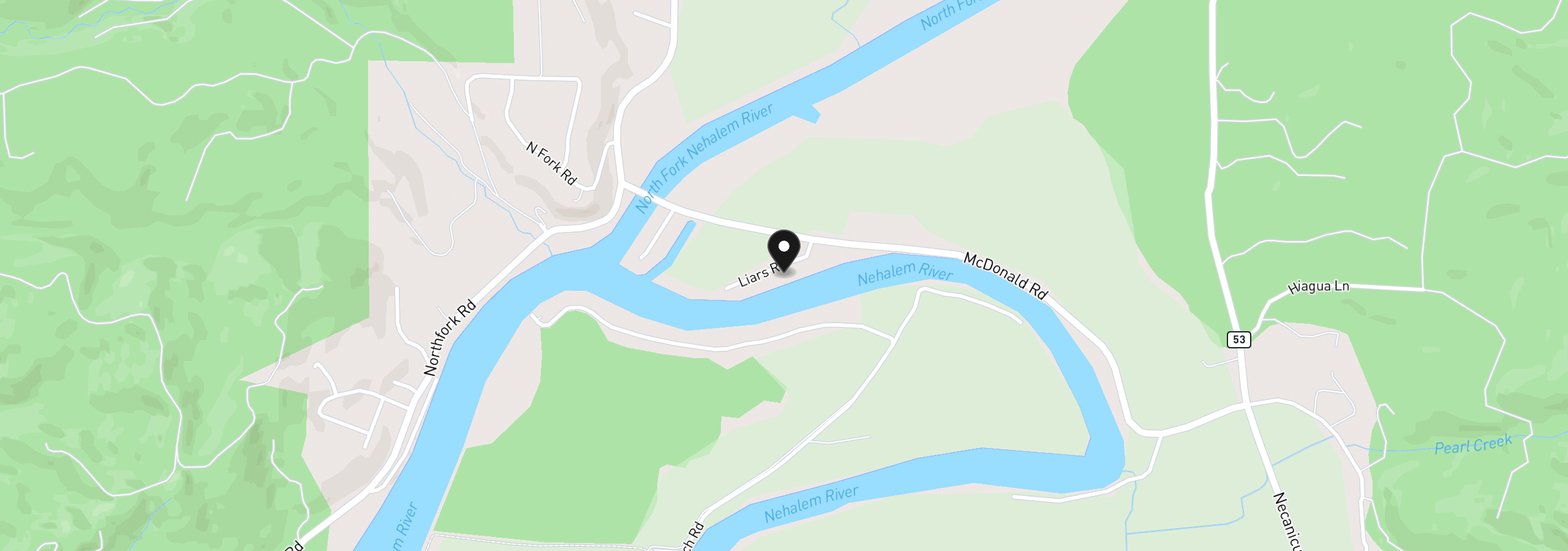Map showing the location of 15605 Liars Lair Rd, Nehalem, OR 97131