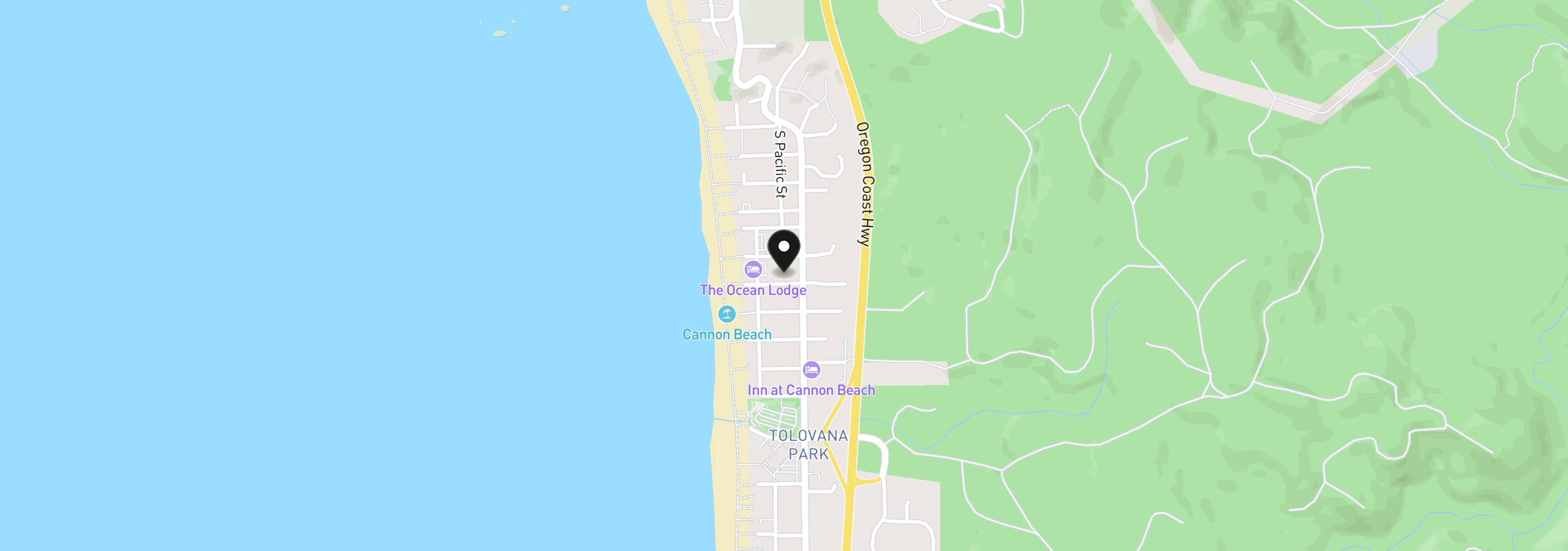 Map showing the location of 140 W Chisana St, Cannon Beach, OR 97110