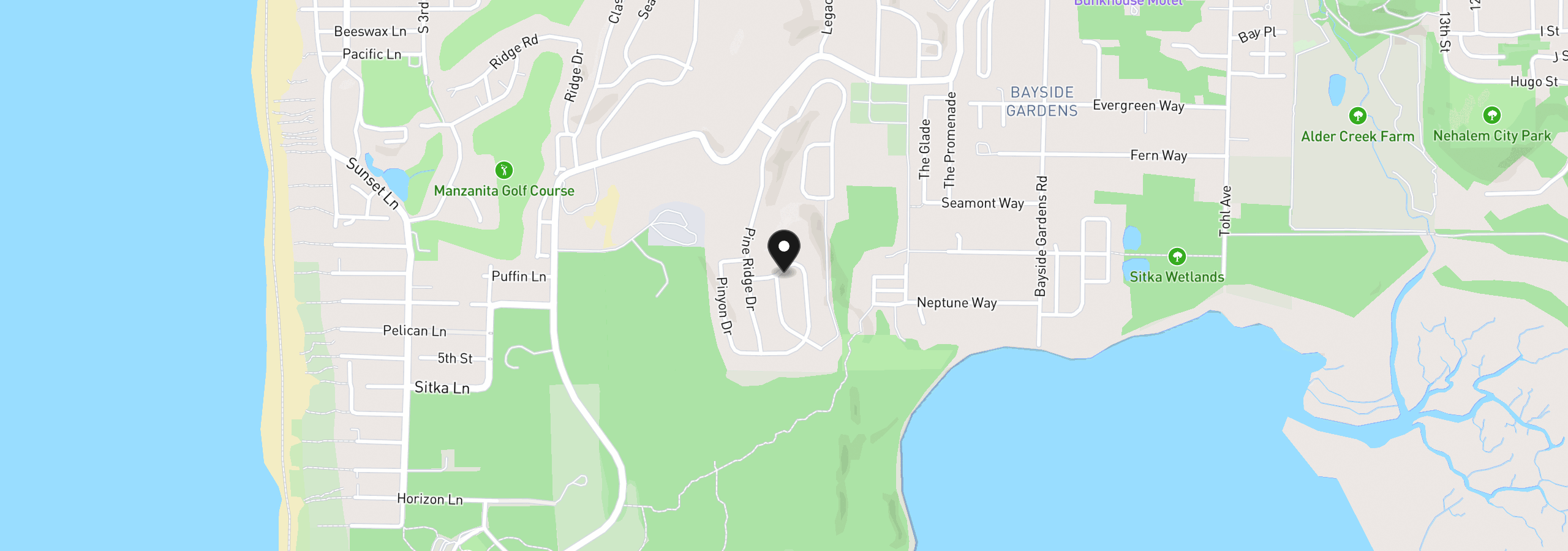Map showing the location of 9975 Shore Pine Ln, Nehalem, OR 97131