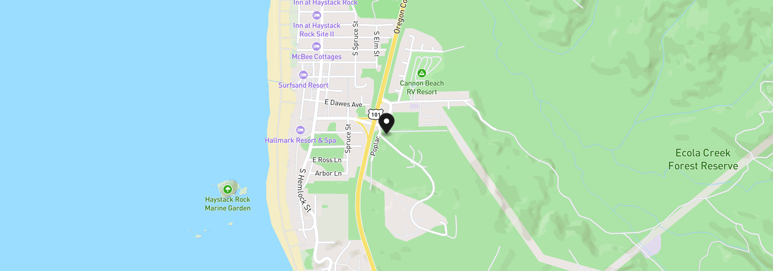 Map showing the location of 332 Sunset Blvd, Cannon Beach, OR 97110