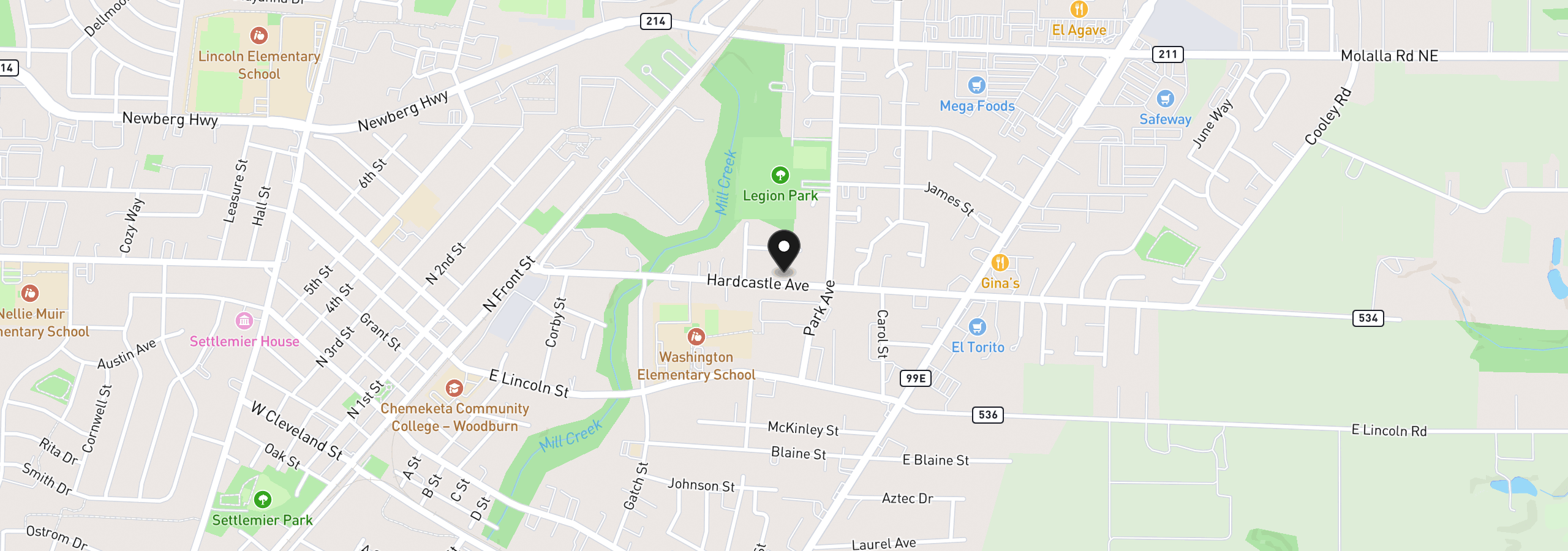 Map showing the location of 1105 Hardcastle Ave, Woodburn, OR 97071