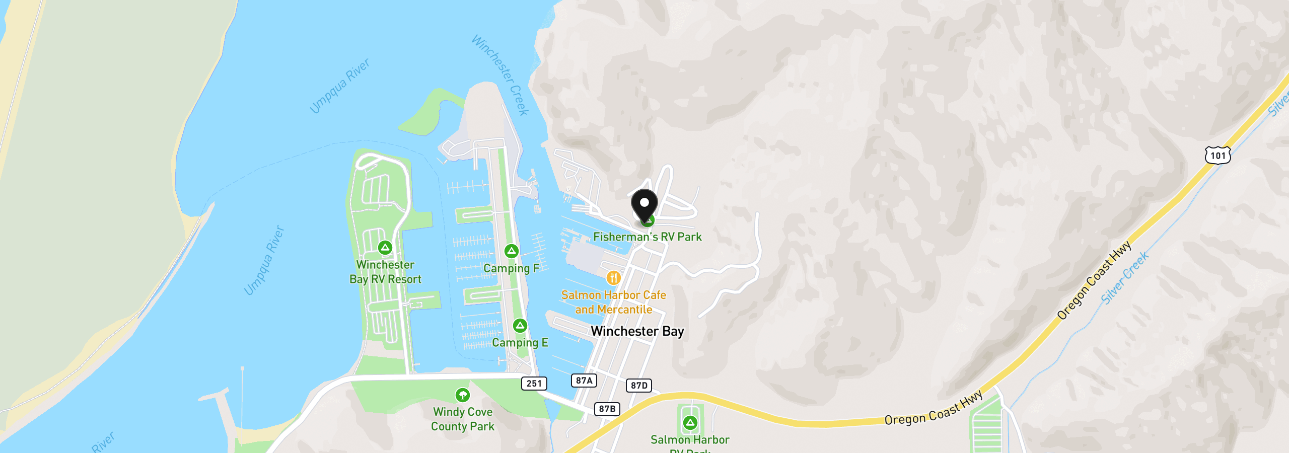 Map showing the location of 255 Beach Blvd, Winchester Bay, OR 97467