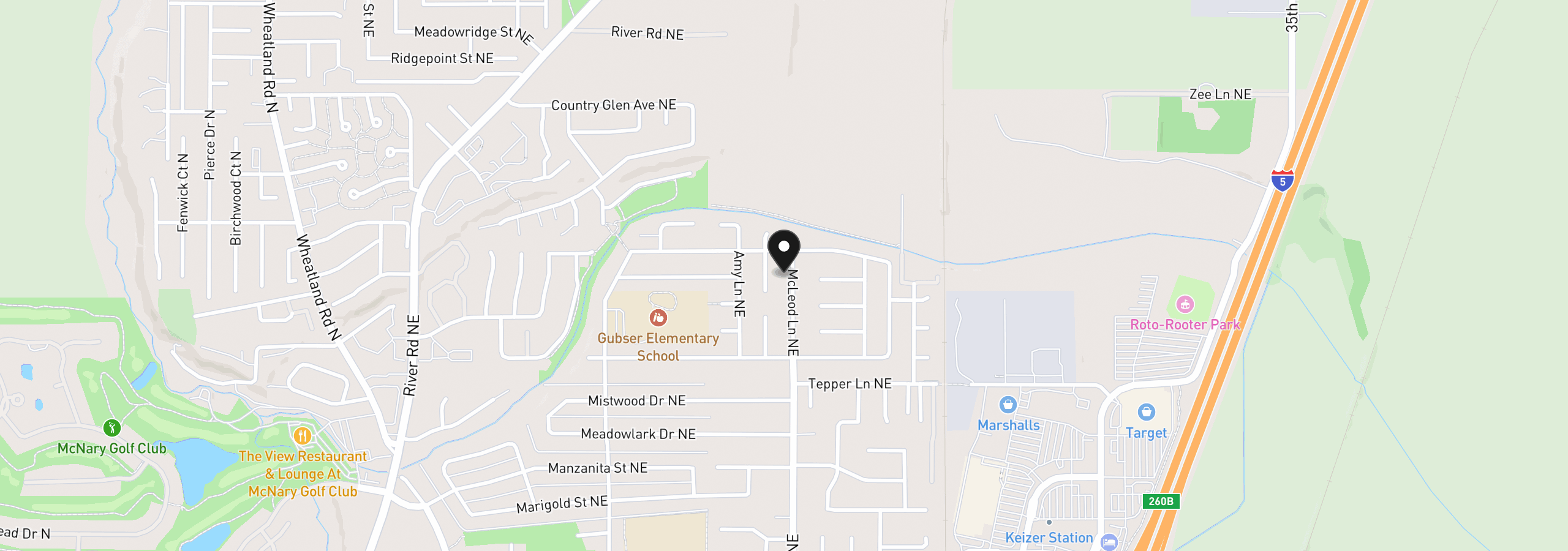 Map showing the location of 6695 McLeod Ln NE, Keizer, OR 97303