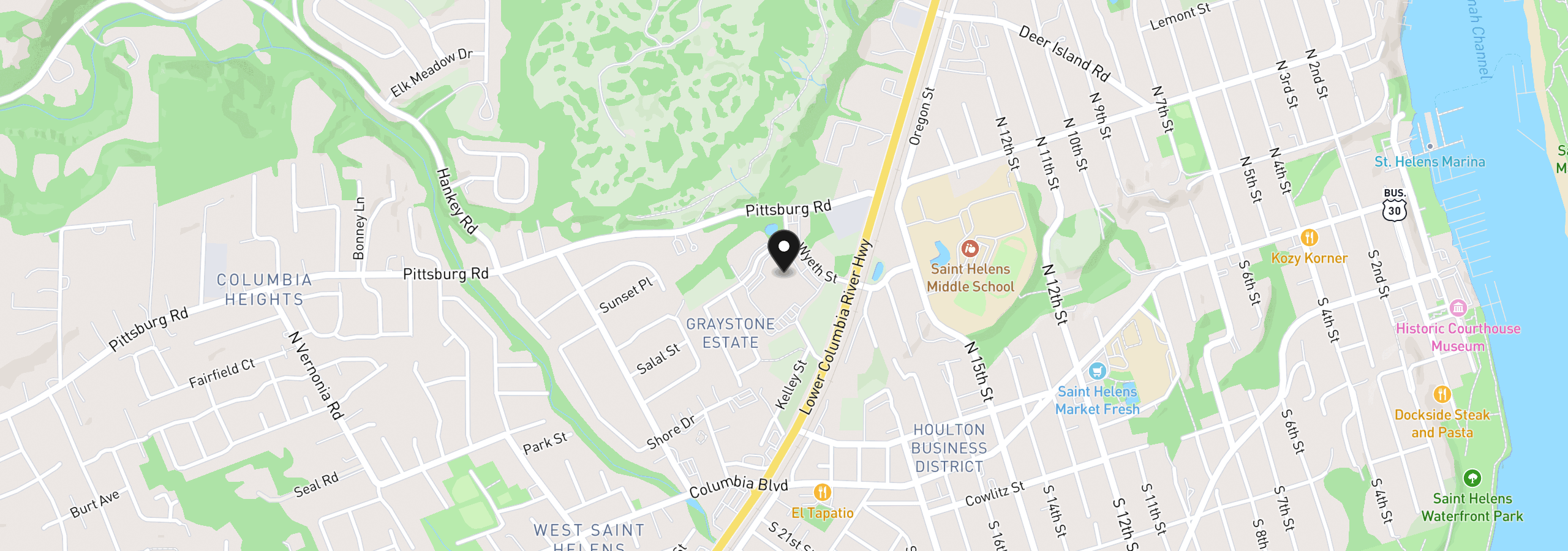 Map showing the location of 0 N Howard St, St. Helens, OR 97051
