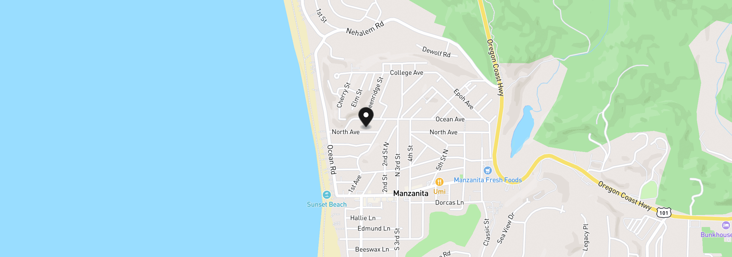 Map showing the location of North Ave, Manzanita, OR 97130