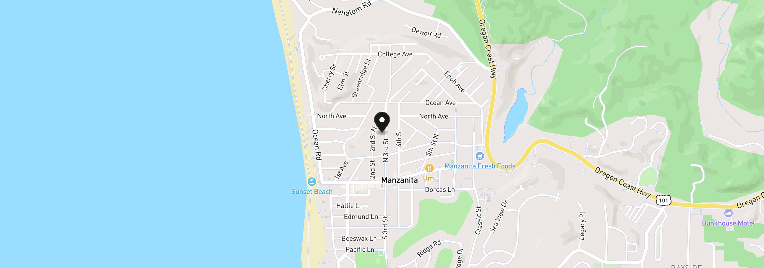 Map showing the location of 477 Third St, Manzanita, OR 97130