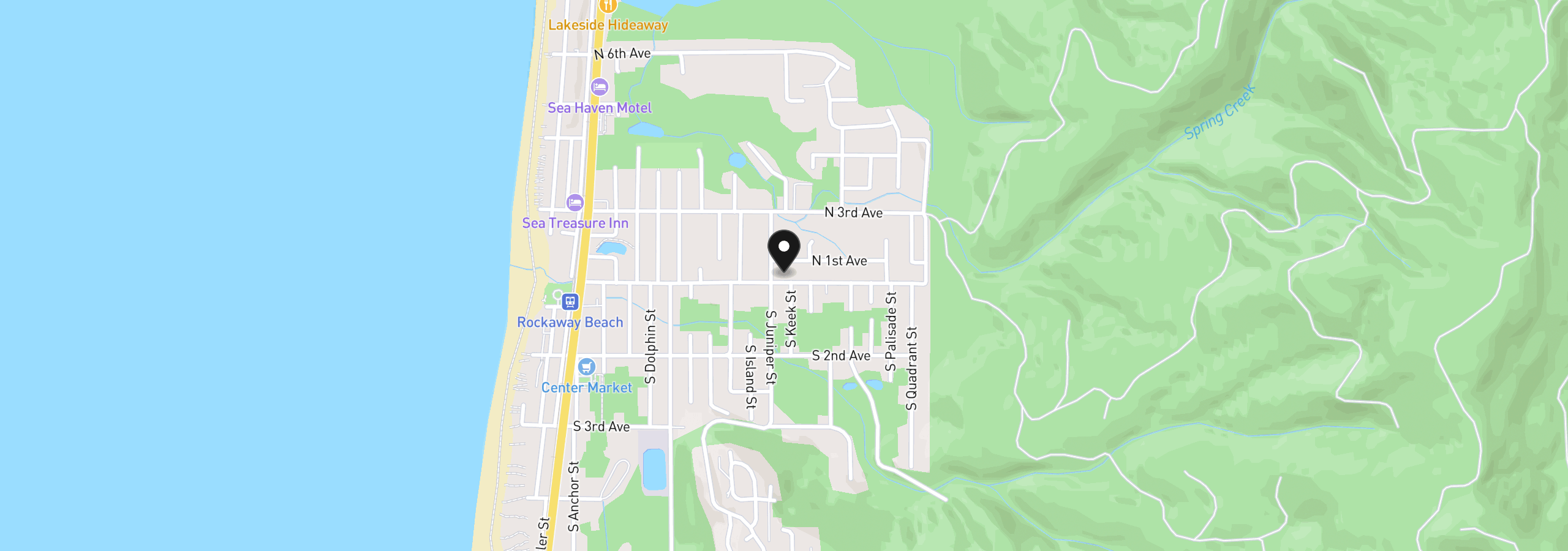 Map showing the location of 915 Nehalem Ave, Rockaway Beach, OR 97136