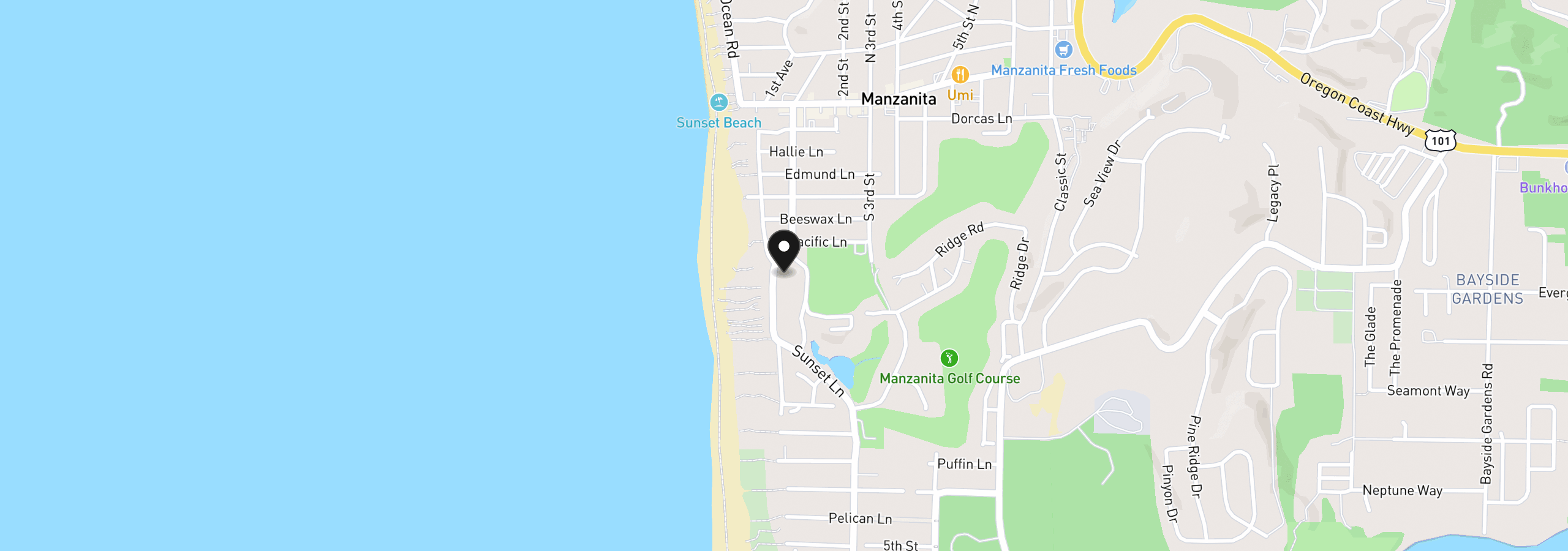 Map showing the location of 780 Beach St, Manzanita, OR 97130