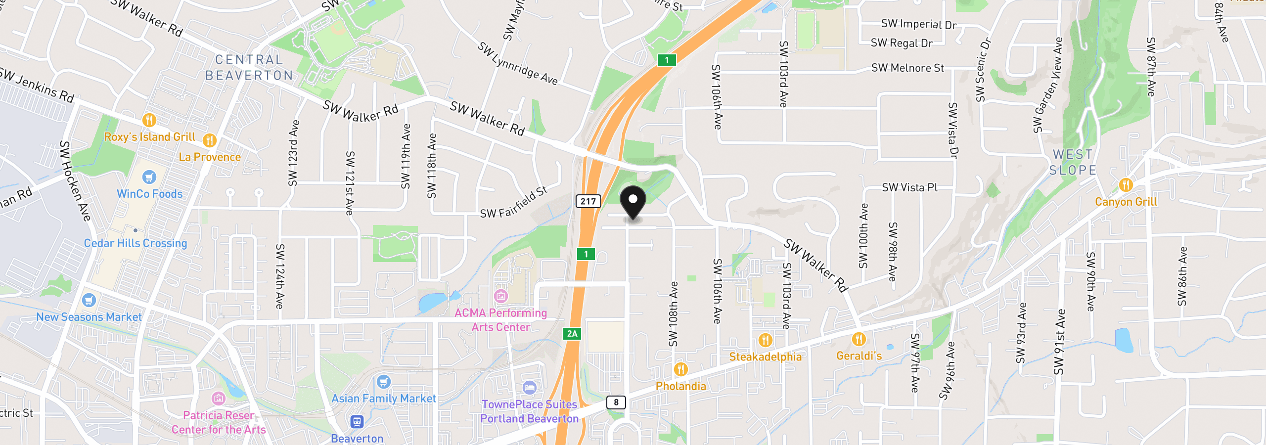 Map showing the location of 10980 SW Polsky Rd, Beaverton, OR 97005