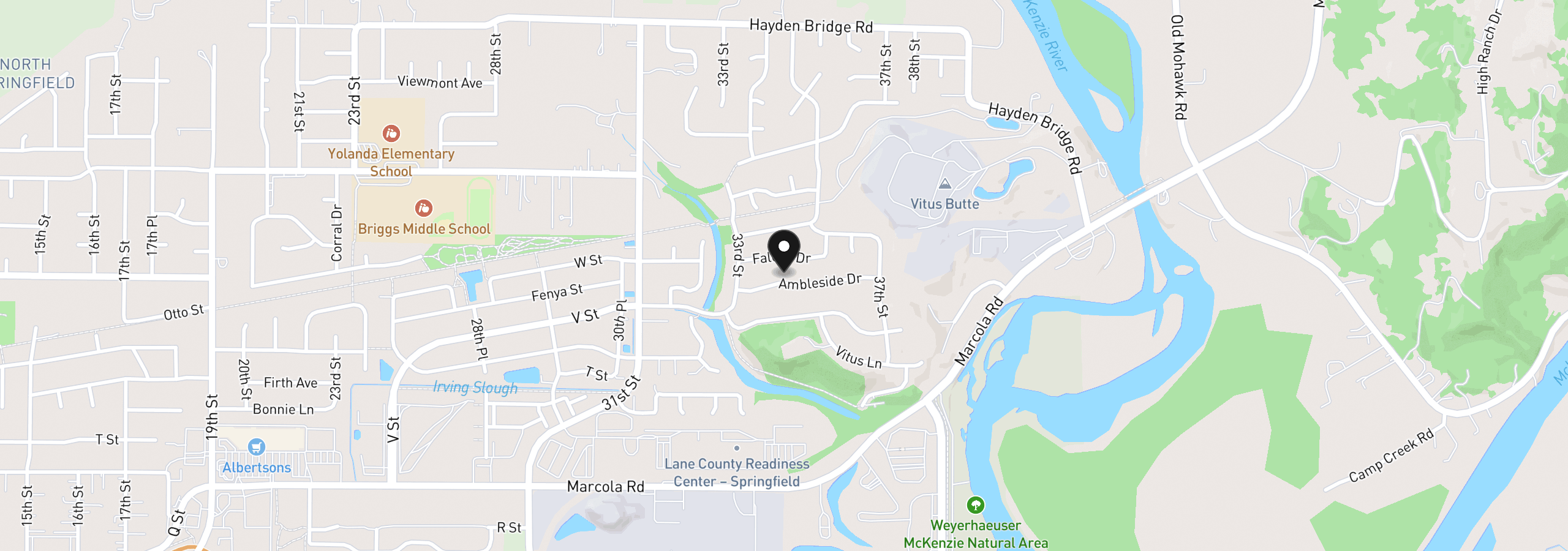 Map showing the location of 3408 Ambleside Dr, Springfield, OR 97477