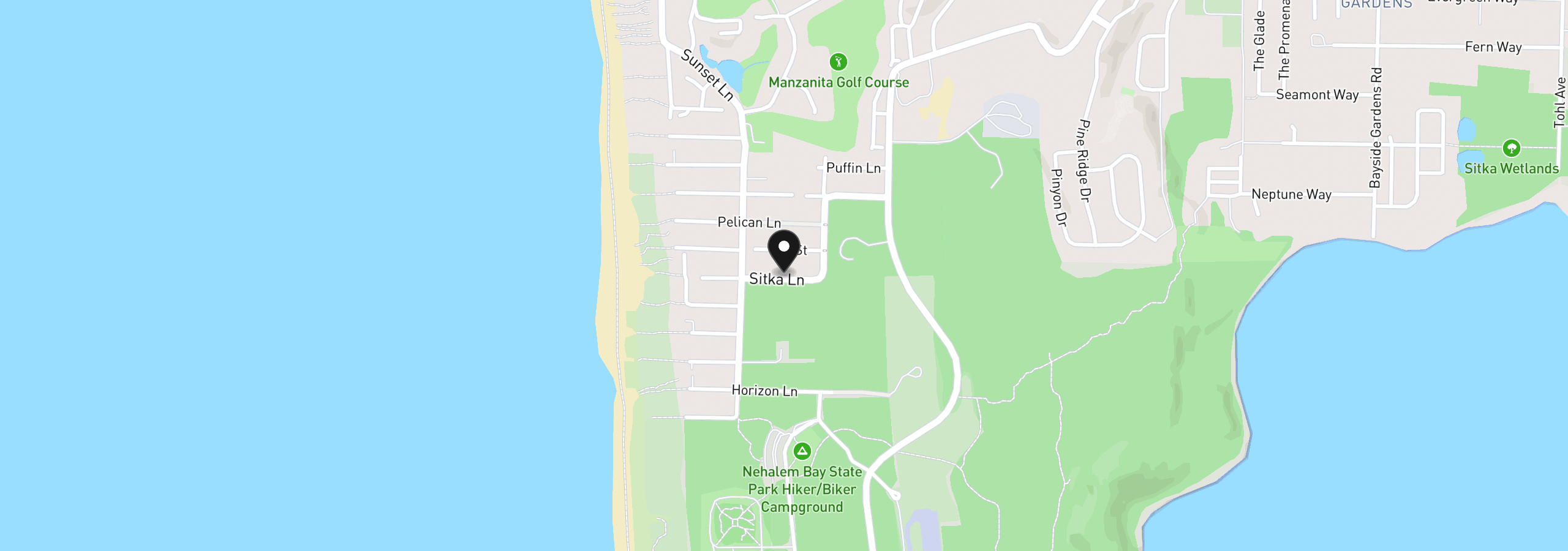 Map showing the location of 9130 Sitka Ln, Manzanita, OR 97130