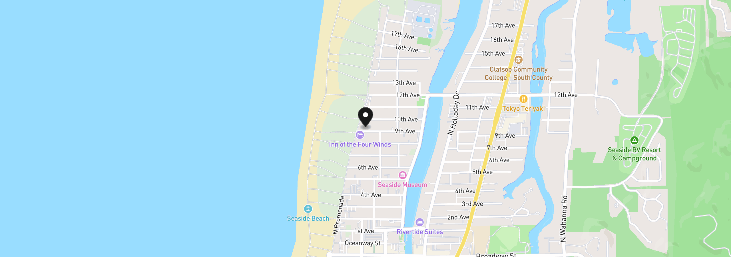 Map showing the location of 900 N Prom 101, Seaside, OR 97138