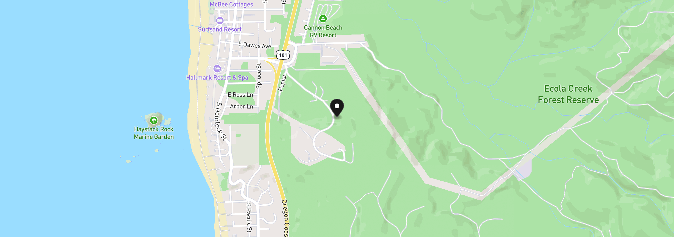 Map showing the location of Seascape Dr 1200, Cannon Beach, OR 97110