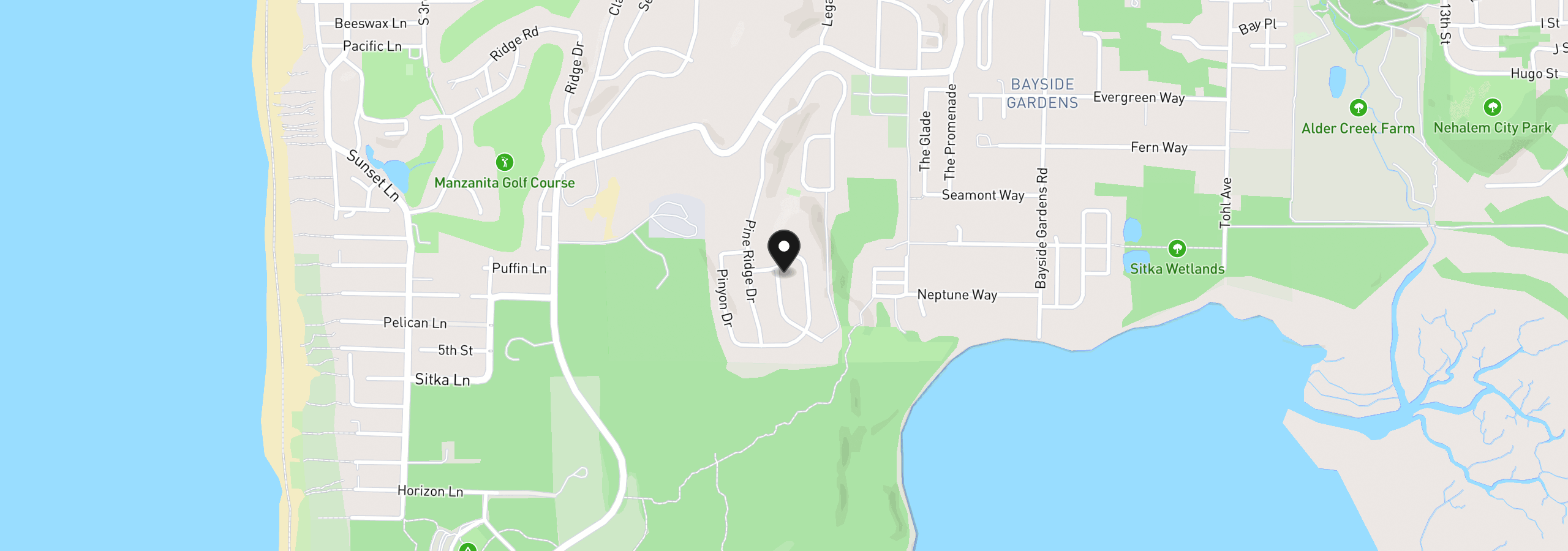 Map showing the location of 9965 Shorepine Ln, Manzanita, OR 97130