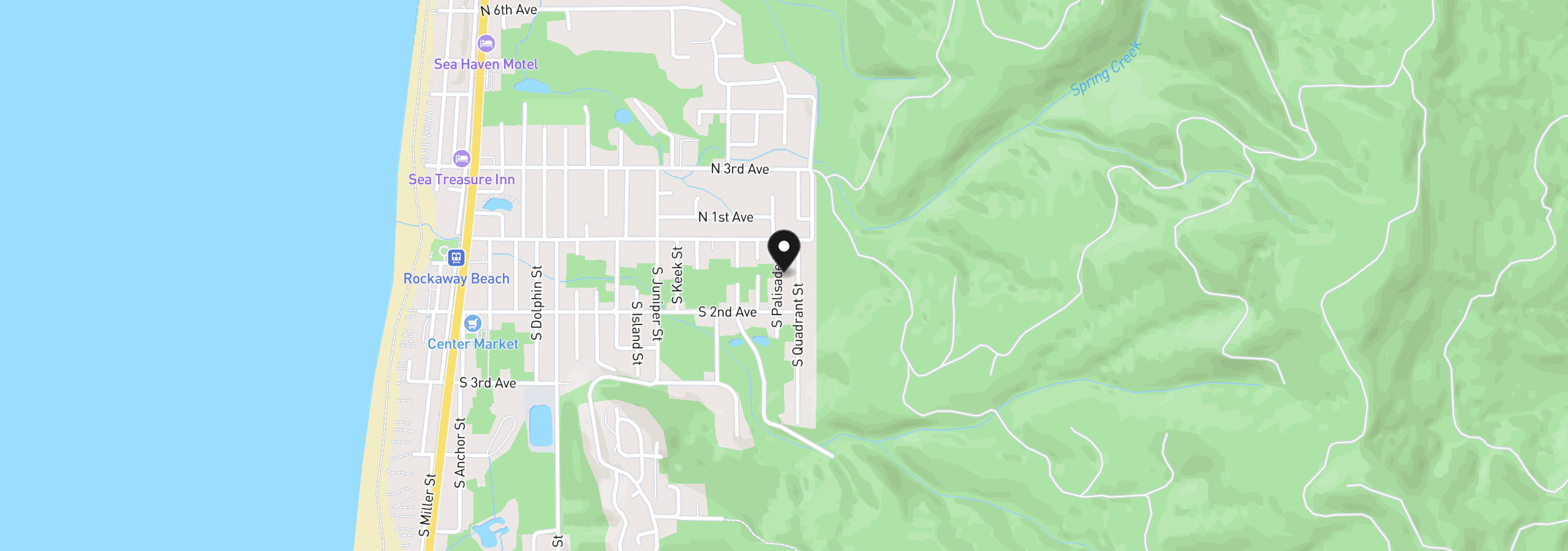 Map showing the location of 150 S Palisade, Rockaway Beach, OR 97136